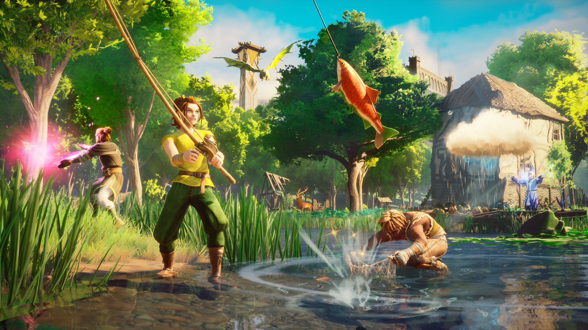 Adventurers share a quiet moment at a riverside camp